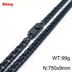 750x9mm Shiny Link Chain Necklace With Unique Clasp Men Women Stainless Steel 304 Jewelry Black Color - KN284750-Z