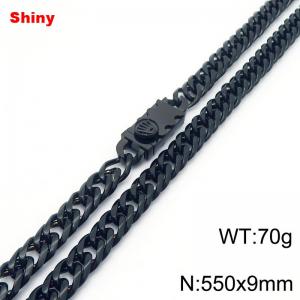 550x9mm Shiny Link Chain Necklace With Unique Clasp Men Women Stainless Steel 304 Jewelry Black Color - KN284788-Z