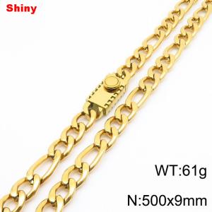 9mm 50cm minimalist polished plain chain geometric pattern stainless steel square buckle 3:1 Figaro necklace - KN284824-Z