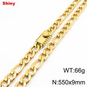 9mm 55cm minimalist polished plain chain geometric pattern stainless steel square buckle 3:1 Figaro necklace - KN284825-Z