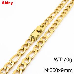 9mm 60cm minimalist polished plain chain geometric pattern stainless steel square buckle 3:1 Figaro necklace - KN284826-Z