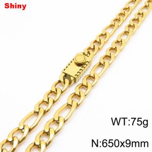 9mm 65cm minimalist polished plain chain geometric pattern stainless steel square buckle 3:1 Figaro necklace - KN284827-Z