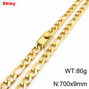 9mm 70cm minimalist polished plain chain geometric pattern stainless steel square buckle 3:1 Figaro necklace - KN284828-Z