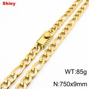 9mm 75cm minimalist polished plain chain geometric pattern stainless steel square buckle 3:1 Figaro necklace - KN284829-Z
