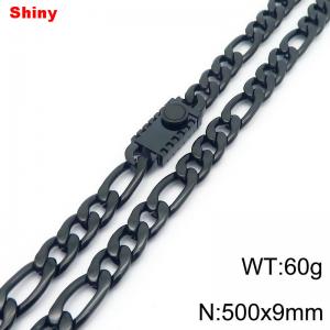 9mm 50cm minimalist polished plain chain geometric pattern stainless steel square buckle 3:1 Figaro necklace - KN284838-Z