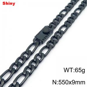 9mm 55cm minimalist polished plain chain geometric pattern stainless steel square buckle 3:1 Figaro necklace - KN284839-Z