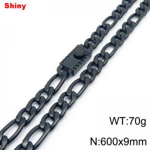 9mm 60cm minimalist polished plain chain geometric pattern stainless steel square buckle 3:1 Figaro necklace - KN284840-Z