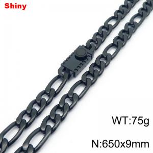 9mm 65cm minimalist polished plain chain geometric pattern stainless steel square buckle 3:1 Figaro necklace - KN284841-Z