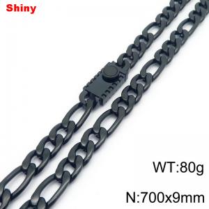 9mm 70cm minimalist polished plain chain geometric pattern stainless steel square buckle 3:1 Figaro necklace - KN284842-Z