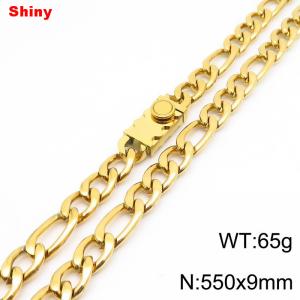 9mm 55cm minimalist polished plain chain toothed stainless steel square buckle 3:1 Figaro necklace - KN284846-Z