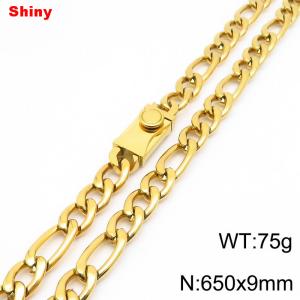 9mm 65cm minimalist polished plain chain stainless steel square buckle 3:1 Figaro necklace - KN284869-Z
