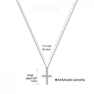 Stainless steel cross chain micro inlaid mini CZ zircon cross - KN284935-Z