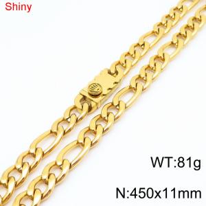 11mm 45cm minimalist polished plain chain stainless steel square crown buckle 3:1 Figaro necklace - KN285077-Z