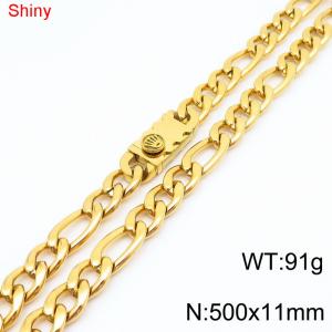 11mm 50cm minimalist polished plain chain stainless steel square crown buckle 3:1 Figaro necklace - KN285078-Z