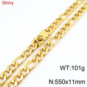 11mm 55cm minimalist polished plain chain stainless steel square crown buckle 3:1 Figaro necklace - KN285079-Z