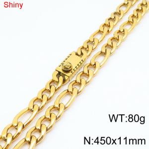 11mm 45cm minimalist polished plain chain stainless steel square Medusa buckle 3:1 Figaro necklace - KN285091-Z