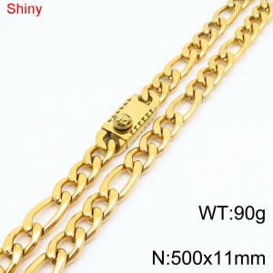 11mm 50cm minimalist polished plain chain stainless steel square Medusa buckle 3:1 Figaro necklace - KN285092-Z
