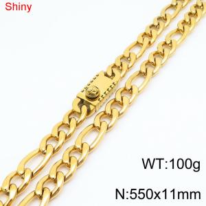 11mm 55cm minimalist polished plain chain stainless steel square Medusa buckle 3:1 Figaro necklace - KN285093-Z
