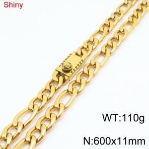 11mm 60cm minimalist polished plain chain stainless steel square Medusa buckle 3:1 Figaro necklace - KN285094-Z