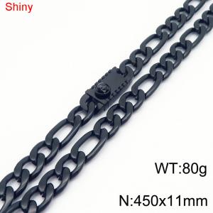 11mm 45cm minimalist polished plain chain stainless steel square Medusa buckle 3:1 Figaro necklace - KN285098-Z