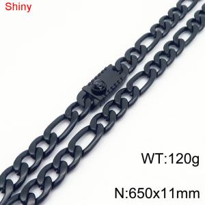 11mm 65cm minimalist polished plain chain stainless steel square Medusa buckle 3:1 Figaro necklace - KN285102-Z