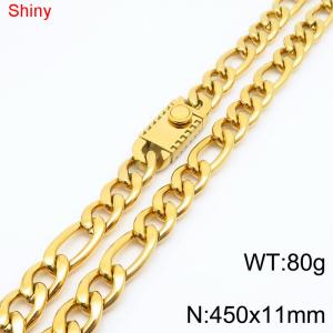 11mm 45cm minimalist polished plain chain geometric pattern stainless steel square buckle 3:1 Figaro necklace - KN285105-Z