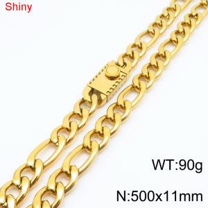11mm 50cm minimalist polished plain chain geometric pattern stainless steel square buckle 3:1 Figaro necklace - KN285106-Z