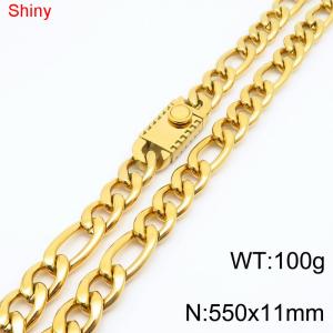 11mm 55cm minimalist polished plain chain geometric pattern stainless steel square buckle 3:1 Figaro necklace - KN285107-Z