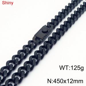 450X12mm Black Color Stainless Steel Curb Link Chain Necklace For Men Women - KN285161-Z
