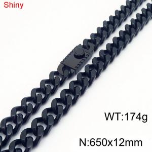 650X12mm Black Color Stainless Steel Curb Link Chain Necklace For Men Women - KN285165-Z
