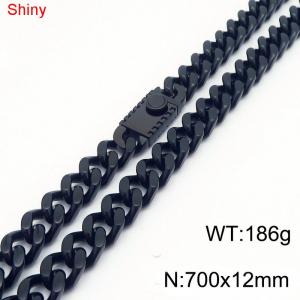 700X12mm Black Color Stainless Steel Curb Link Chain Necklace For Men Women - KN285166-Z