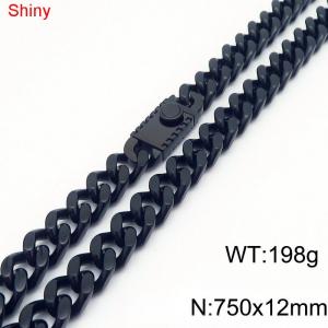 750X12mm Black Color Stainless Steel Curb Link Chain Necklace For Men Women - KN285167-Z