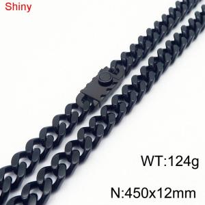 450x12mm Black Color Shiny Heavy Stainless Steel Cuban Curb Link Chain Necklace For Men Women - KN285182-Z