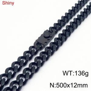 500x12mm Black Color Shiny Heavy Stainless Steel Cuban Curb Link Chain Necklace For Men Women - KN285183-Z
