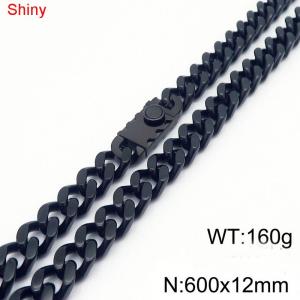 600x12mm Black Color Shiny Heavy Stainless Steel Cuban Curb Link Chain Necklace For Men Women - KN285185-Z