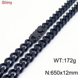 650x12mm Black Color Shiny Heavy Stainless Steel Cuban Curb Link Chain Necklace For Men Women - KN285186-Z