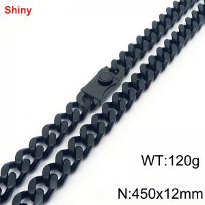 450x12mm Black Color Shiny Easy Clasp Cuban Link Chain Stainless Steel Necklace For Men Women - KN285203-Z