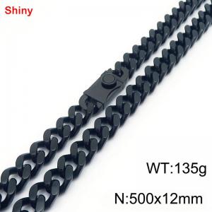 500x12mm Black Color Shiny Easy Clasp Cuban Link Chain Stainless Steel Necklace For Men Women - KN285204-Z