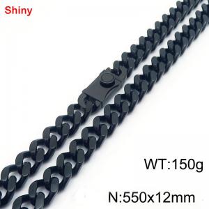 550x12mm Black Color Shiny Easy Clasp Cuban Link Chain Stainless Steel Necklace For Men Women - KN285205-Z