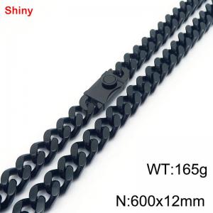 600x12mm Black Color Shiny Easy Clasp Cuban Link Chain Stainless Steel Necklace For Men Women - KN285206-Z