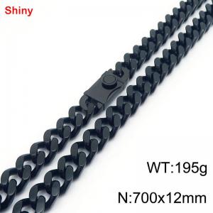 700x12mm Black Color Shiny Easy Clasp Cuban Link Chain Stainless Steel Necklace For Men Women - KN285208-Z