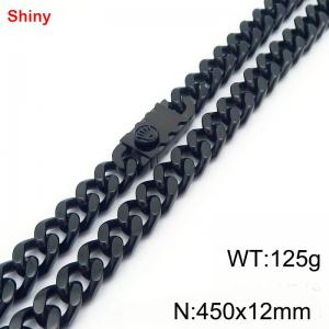 450x12mm Black Color Shiny High Quality Heavy Stainless Steel Curb Cuban Link Chain Necklaces For Men Women - KN285224-Z