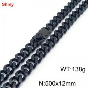 500x12mm Black Color High Quality Heavy Stainless Steel Curb Cuban Link Chain Necklaces For Men Women - KN285225-Z