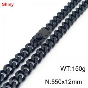 550x12mm Black Color High Quality Heavy Stainless Steel Curb Cuban Link Chain Necklaces For Men Women - KN285226-Z