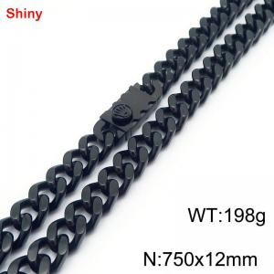 750x12mm Black Color High Quality Heavy Stainless Steel Curb Cuban Link Chain Necklaces For Men Women - KN285230-Z