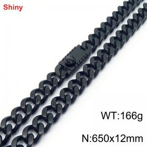 650x12mm Black Color Shiny Cuban Link Chain Stainless Steel Choker Necklace for Men Women - KN285249-Z