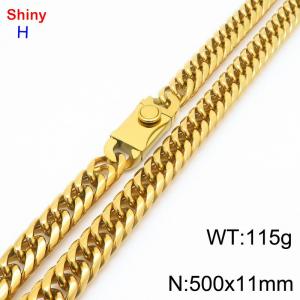 500mm 11mm Stainless Steel Necklace Cuban Chain Safety Buckle Gold Color - KN285253-Z