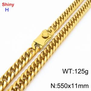 550mm 11mm Stainless Steel Necklace Cuban Chain Safety Buckle Gold Color - KN285254-Z