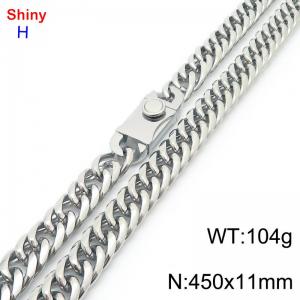 450mm 11mm Stainless Steel Necklace Cuban Chain Safety Buckle Silver Color - KN285259-Z