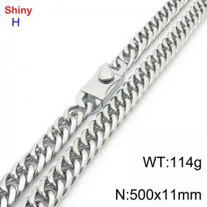 500mm 11mm Stainless Steel Necklace Cuban Chain Safety Buckle Silver Color - KN285260-Z
